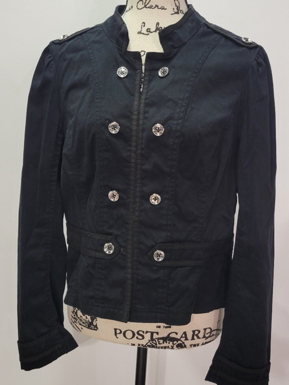White House Black Market Black Military Jacket Size 14 Silver Buttons - Picture 2 of 12